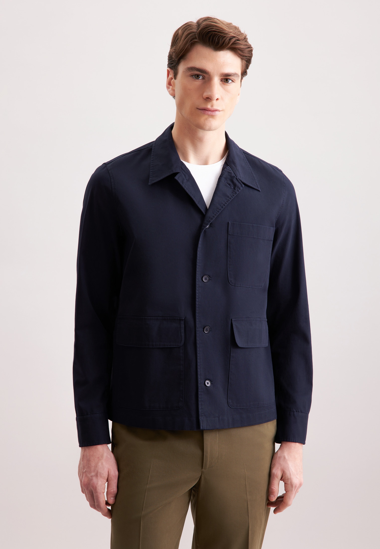 Hemdjacke SEIDENSTICKER, Herren, Gr. M, blau (navy), 97% Baumwolle, 3% Elasthan, unifarben, Jacken