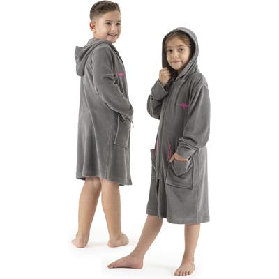 Kinderbademantel KANGAROOS "Kira, Ideal für Zuhause, Schwimmbad oder im Urlaub" Gr. 164, grau, 164, Leichtfrottier, Hausmäntel, modernen, sportliches Design, leuchtenden Akzenten Image