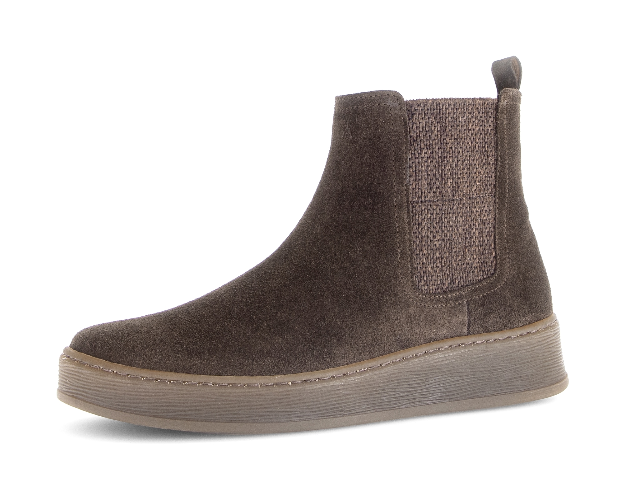 Chelseaboots GABOR "FLORENZ", Damen, Gr. 43, braun (dunkelbraun), Elastischer Einsatz, Veloursleder, unifarben, Schuhe Chelseaboots, Plateau, Schlupfboots, Ankleboots mit Wechselfußbett