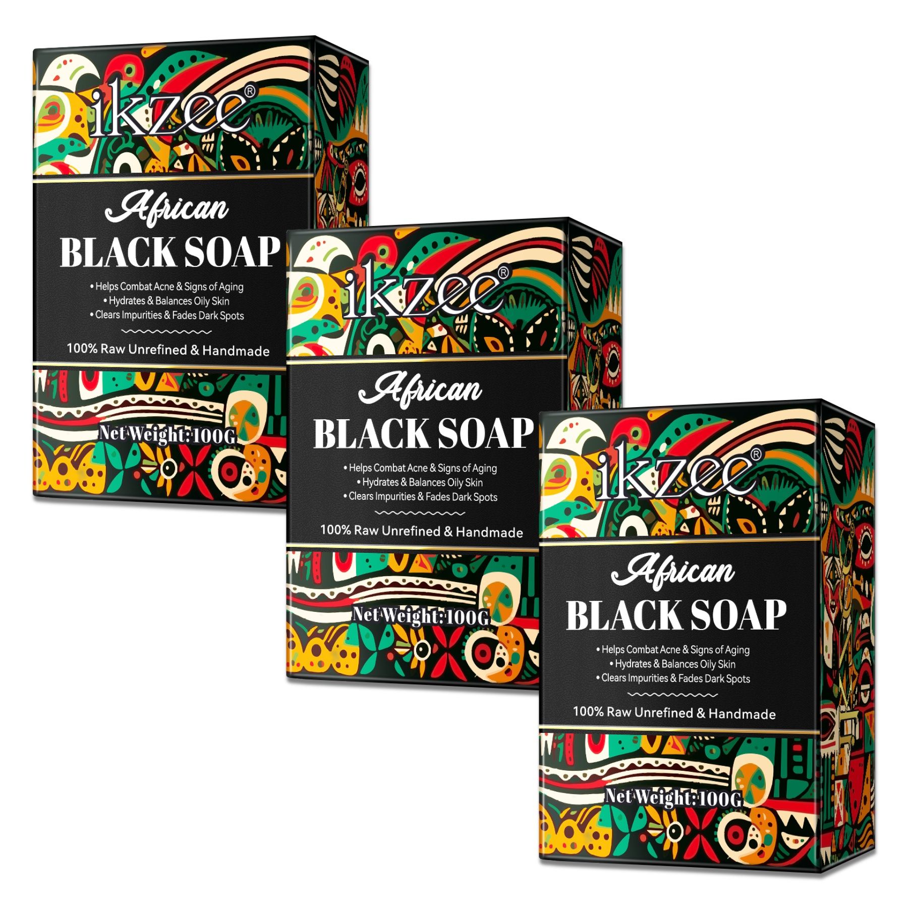 P-Beauty Sapone nero africano naturale per la cura della pelle 3x100 p