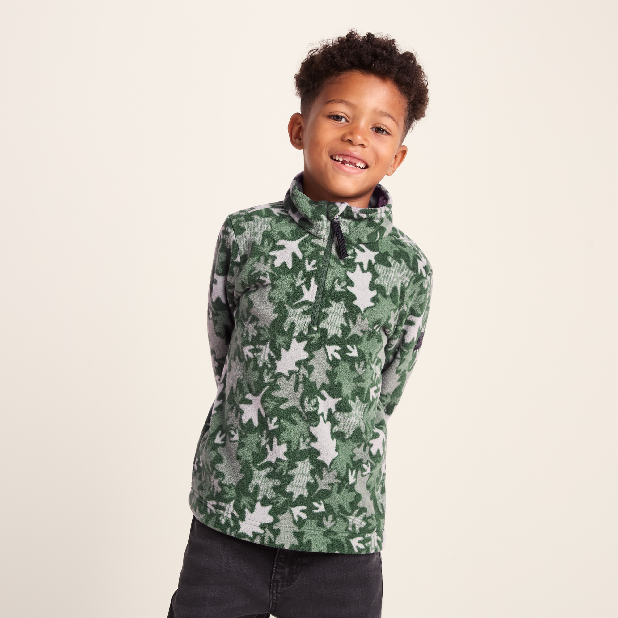 TOG24 Kids Unisex Toffolo Fleece Zip Neck Oak Leaf Print - Green - Size 8-9Y | TOG24 Sale | Discount Designer Brands