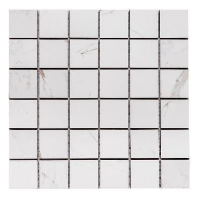Huntington 2x2 White Matte Marble Look Porcelain Grid Mosaic Tile - Floor, Wall, Backsplash