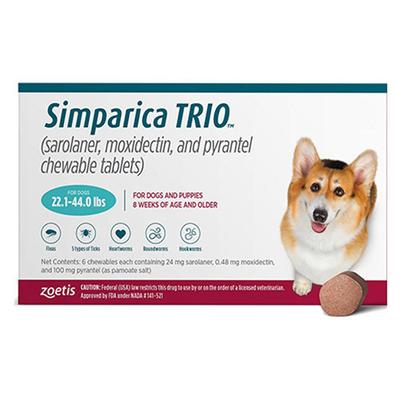 Simparica Trio For Dogs 22.1-44 Lbs (Blue) 6 Doses