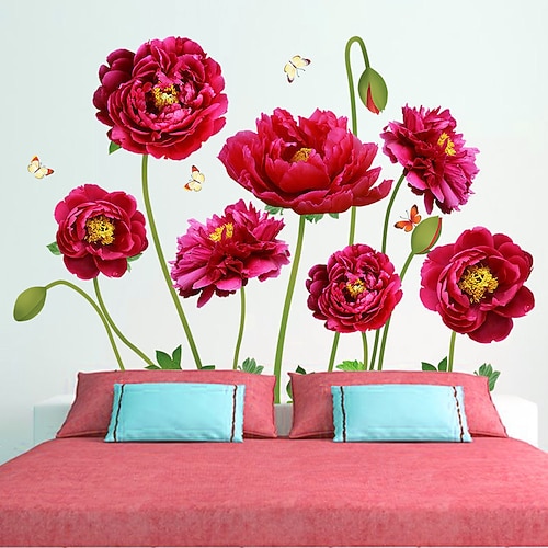 Blumen-Wandaufkleber-Tapete, selbstklebend, abnehmbar, Wandbild für Schlafzimmer, Wohnzimmer, Sofa, Hintergrund, chinesischer Stil, kreative Vinyl-Kunst, Dekoration, Inneneinrichtung Image