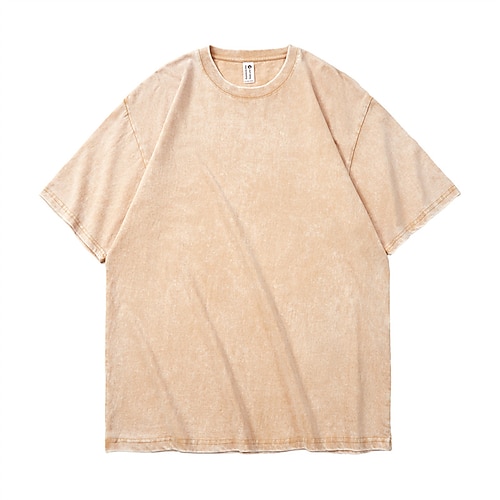 SoftFade™ Herren T-Shirt T-Shirt Kurzarm Shirt T-Shirt Top Kurzarm Rundhals Sommer Frühling Unifarben Basic Klassisch Verwaschen Urlaub Street Ausgehen Blau Schwarz Hellbraun Top T-Shirt für Herren Image