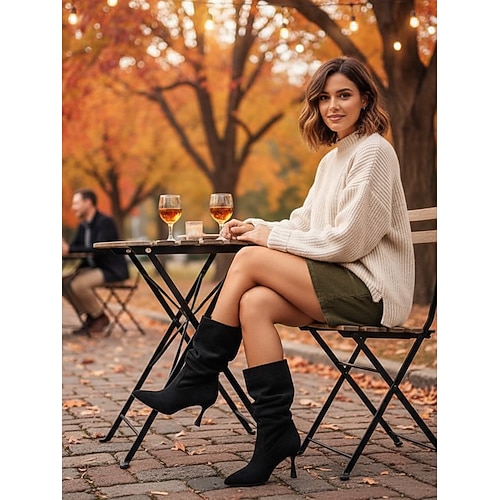 Damen-Slouch-Stiefel aus echtem Wildleder mit weitem Schaft, bequemer Casual-Style für jeden Tag, perfekt für urbane, entspannte Fashion-Outfits Image