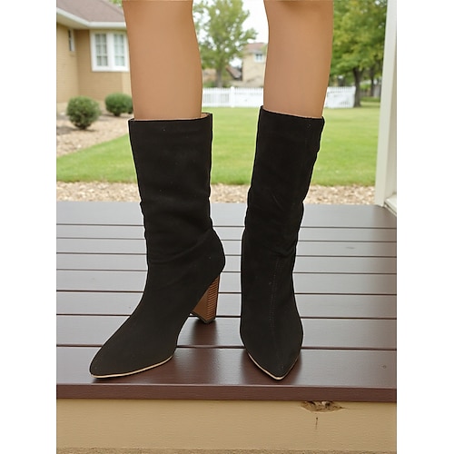 Damen-Stiefel aus Wildleder mit Blockabsatz, mittelhoher Schaft, urbaner Alltags-Casual-Style, perfekt für City-Streetwear und entspannte Outfits Image