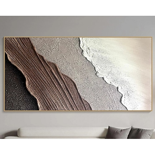 Original Küstengemälde auf Leinwand abstrakt minimalistisch strukturierte Wandkunst neutral handgemalt Wohnzimmer Wandkunst großes horizontales Dekor Image