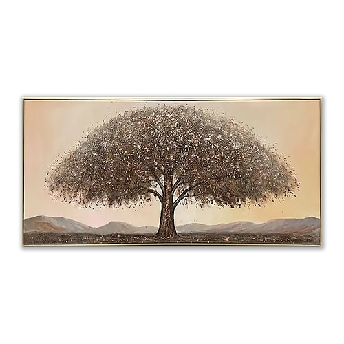 handgefertigtes Ölgemälde auf Leinwand, Wandkunst, Dekoration, moderne abstrakte Landschaft mit Geldbaum für Wohnzimmer, Heimdekoration, gerolltes, rahmenloses, ungedehntes Gemälde Image