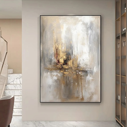 handgemachtes goldbeiges Ölgemälde auf Leinwand abstrakte Textur dekorative Poster große Wandkunst Goldfolie Bilder moderne Wohnkultur Wohnzimmer Büro Geschenk kein Rahmen