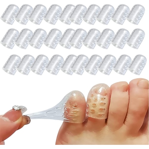 30 Stück Zehenschutz aus Silikon für Damen, reibungsarme Gel-Zehentrenner, atmungsaktive kleine Zehenabdeckungen für Männer und Frauen, Zehenmanschetten für eingewachsene Zehennägel, Hühneraugen, Image