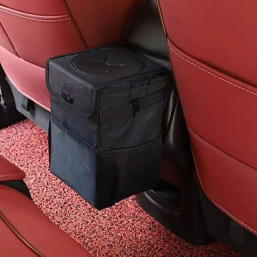 Auto-Mülleimer mit Deckel und Aufbewahrungstaschen, wasserdichter, auslaufsicherer, faltbarer Auto-Mülleimer, Mehrzweck-Auto-Mülleimer für Auto, SUV, LKW Image