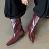 2023 Ins Neue Schaffell Stiefel Handgemachte Karree Chunky Mid Heel Herbst Winter Stiefeletten Mode Büro Kleid frauen Schuhe