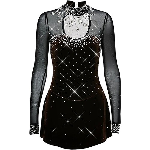 Frauen Eiskunstlaufkleid Mädchen schwarz Strass Wettbewerb Tanzbekleidung Image