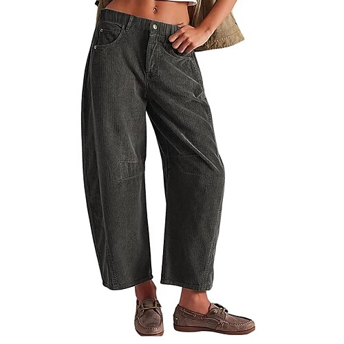 Damen Cordhose Stoffhosen Gerade Streetwear Lässig Volle Länge Natürliche Taille Einfach Niete Reißverschluss Bequem Straße Ferien Alltagskleidung Schwarz Rosa Dunkelgrau Grün Herbst Normale Passform Image