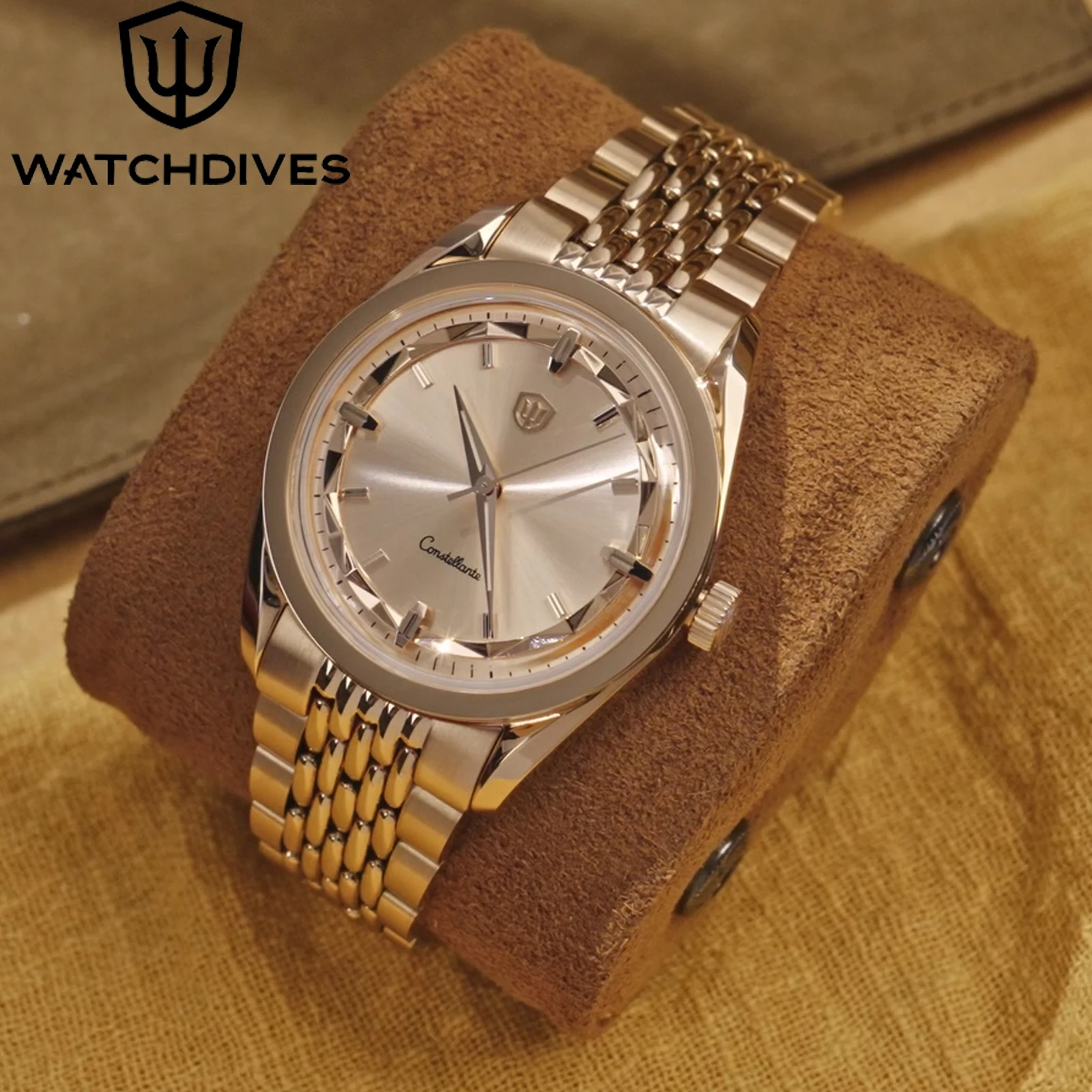 Watchdives WD1954 Roségold-Uhr, 36 mm, VH31/VH60, Sekundenzeiger, Edelstahl, Saphirglas, wasserdicht, 10 Bar, Herrenuhren Image