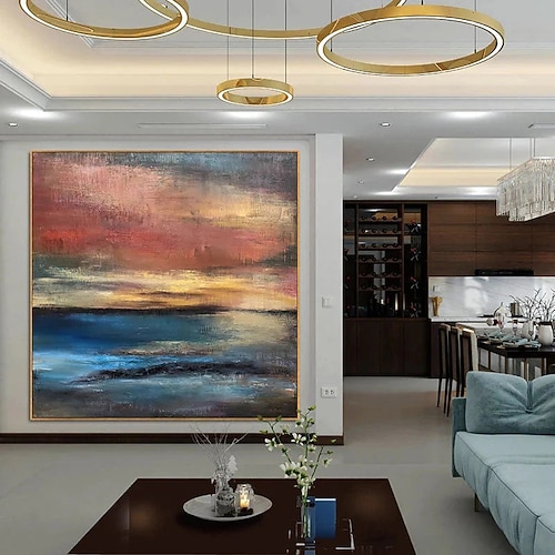 handgemaltes Ölgemälde auf Leinwand, Wandkunst auf Leinwand, zeitgenössische Kunst, Wandgemälde, Meereslandschaft, Abendsonnenuntergang, rahmenloses handgefertigtes Gemälde, Heimbüro-Dekorationen, Wandkunstgemälde Image
