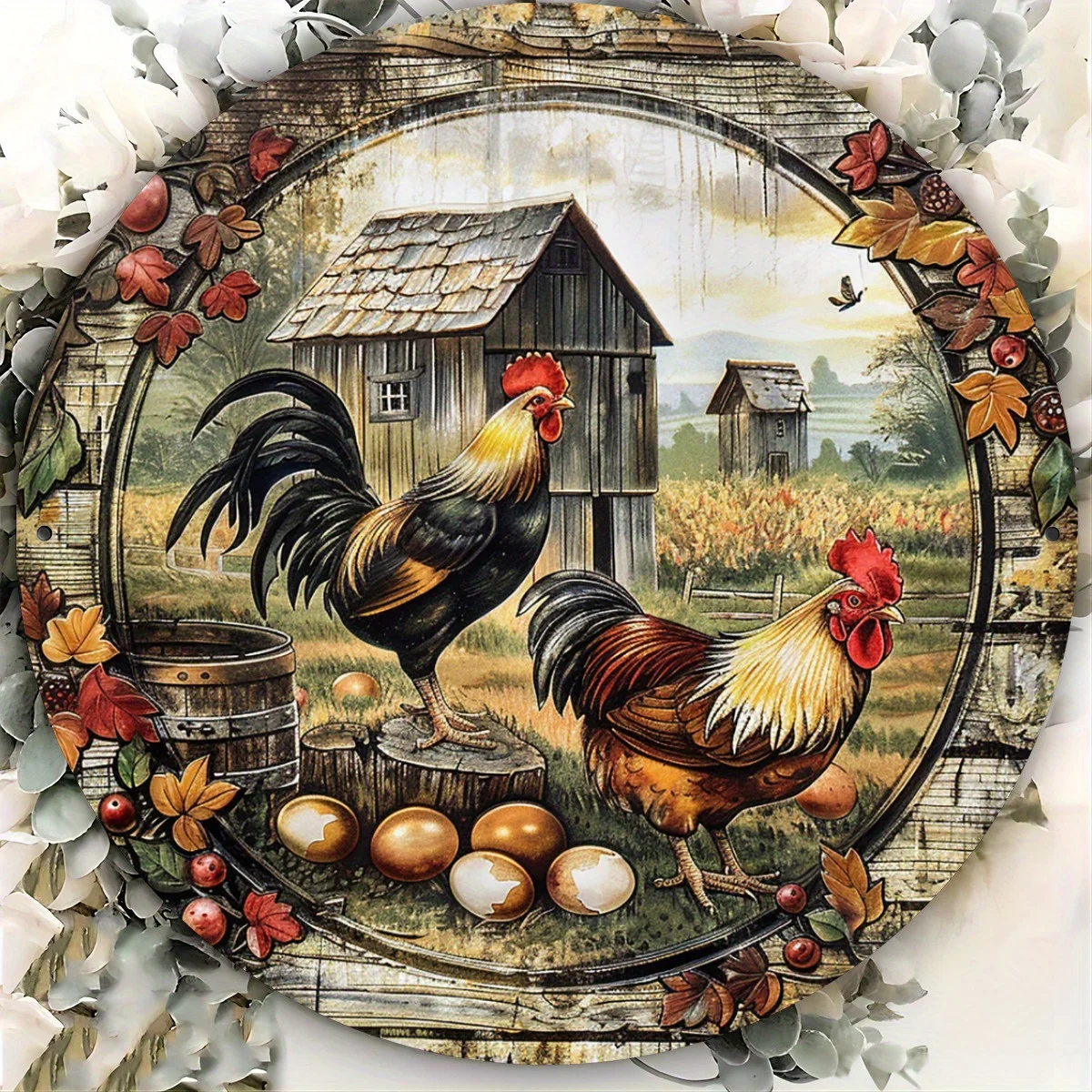 Vintage-Huhn-Metallschild – humorvolles rustikales Bauernhaus-Dekor | Robustes Bauernhoftier-Design für den Innen- und Außenbereich, perfekt für die Raumdekoration Image