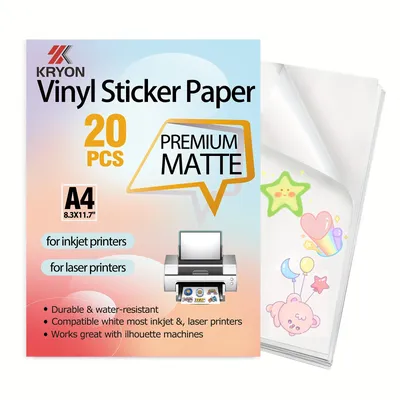 A4 8.3 x 11.7 Inch 20 PCS Matte Printable Vinyl Sticker Paper-Inkjet and Laser Printer Compatible for Durable DIY Projects