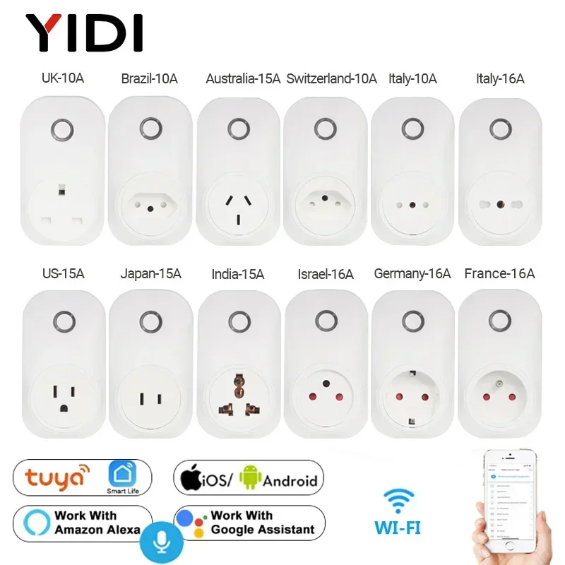 WIFI Smart Wand Steckdose EU UK US AU BR FR JP IL IT Stecker Steckdose Tuya Remote Voice Control Smart Home Alexa Google hause Image