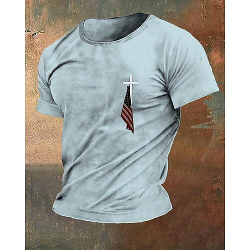 Herren T Shirt T-Shirt Kurzarmshirt Kurzarm Rundhalsausschnitt Sommer Amerikanische US-Flagge Mode Designer Basic Druck Urlaub Straße Ausgehen Schwarz Rot Burgunderrot Top T-Shirt für Herren Image