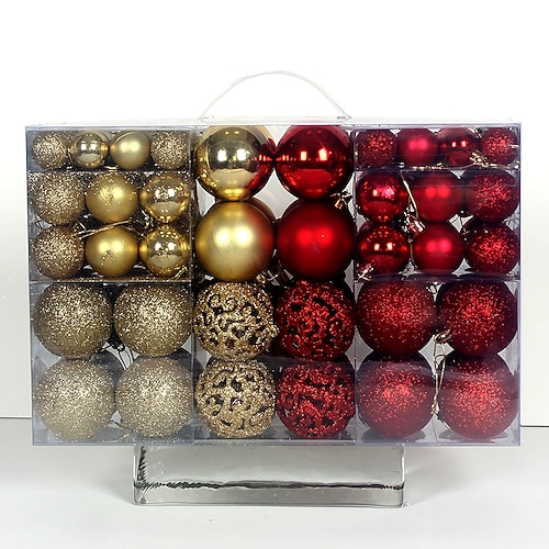 100 Stück Christbaumkugeln, Christbaumkugeln, Ornamente, Weihnachtsdekorationen, glänzende, hohle, runde Kugeln, Geschenkbox-Set für die Weihnachtsfeier, Szenenlayout, Weihnachtsbaum-Hängedekoration, Image