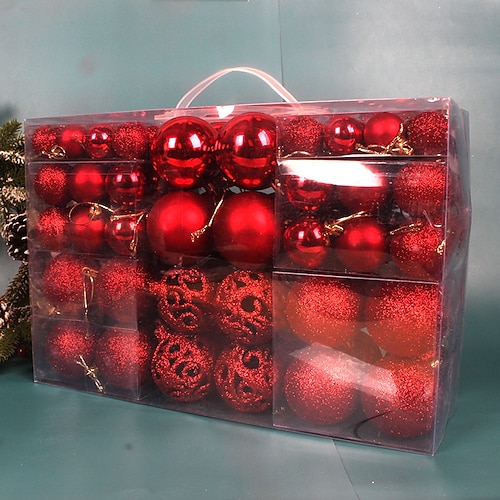 100 Stück Christbaumkugeln, Christbaumkugeln, Ornamente, Weihnachtsdekorationen, glänzende, hohle, runde Kugeln, Geschenkbox-Set für die Weihnachtsfeier, Szenenlayout, Weihnachtsbaum-Hängedekoration, Image