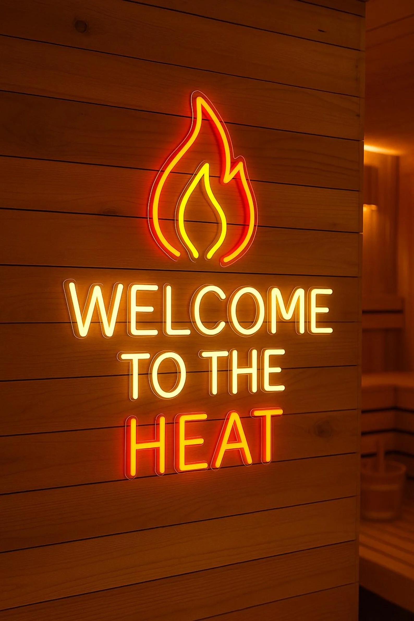 Sauna-Neonschild, Willkommen in der Hitze, Sauna Time Neon-Dekor, Bademesen, Palmen-LED-Dekor Image