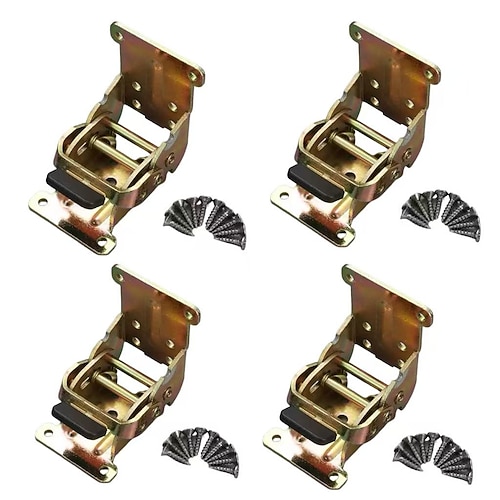 4er-Pack Hochleistungs-Klapptischbeinhalterungen mit selbstsichernden Scharnieren, um 90 Grad drehbare Klappscharniere mit Schrauben, Verriegelungsverlängerungsbeschläge für Tischbeine, Bettbeine, Image