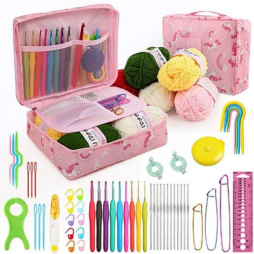 59-teiliges/Set tragbares Häkel-Strickset, DIY-Häkelnadel-Set für Anfänger mit Aufbewahrungstasche, Materialpaket und Aufbewahrungswerkzeugen, tragbare Hand-DIY-Strickwerkzeuge für Anfänger, 1 Stück Image