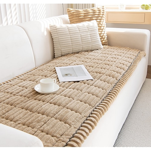 Cord-Hardware-Sofa-Kissen Herbst- und Winterplüschsitzpolster modernes minimales rutschfestes Leder-Sofabezug Schonbezug Image