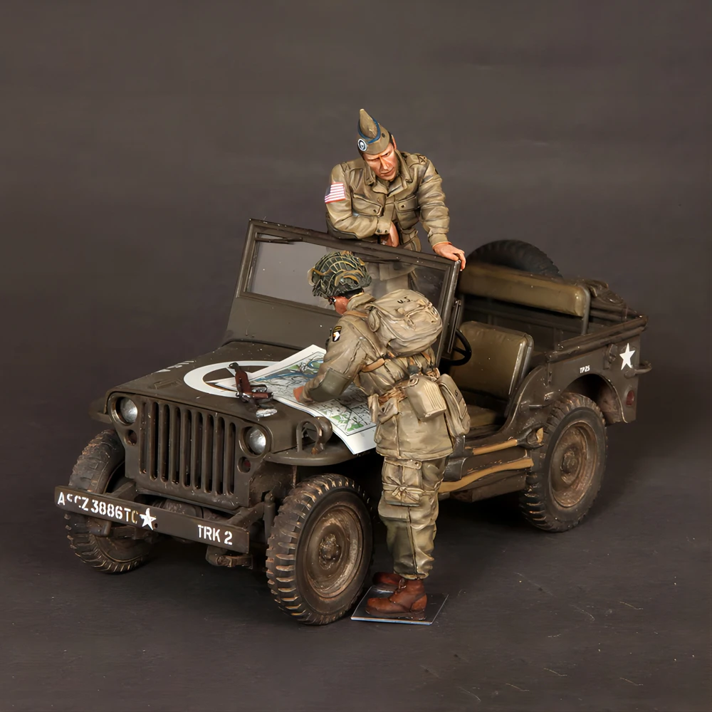 1/35 Resin-Modellfiguren-Kits GK, zwei Personen, kein Auto, Militärthema, unmontiert und unbemalt Image