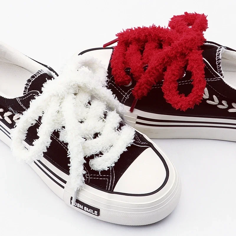 1 cm breite, runde Plüsch-Schnürsenkel für Sneakers, flache Schuhe, lässig, 80/100/120/140/160 cm Länge, 1 Paar Image