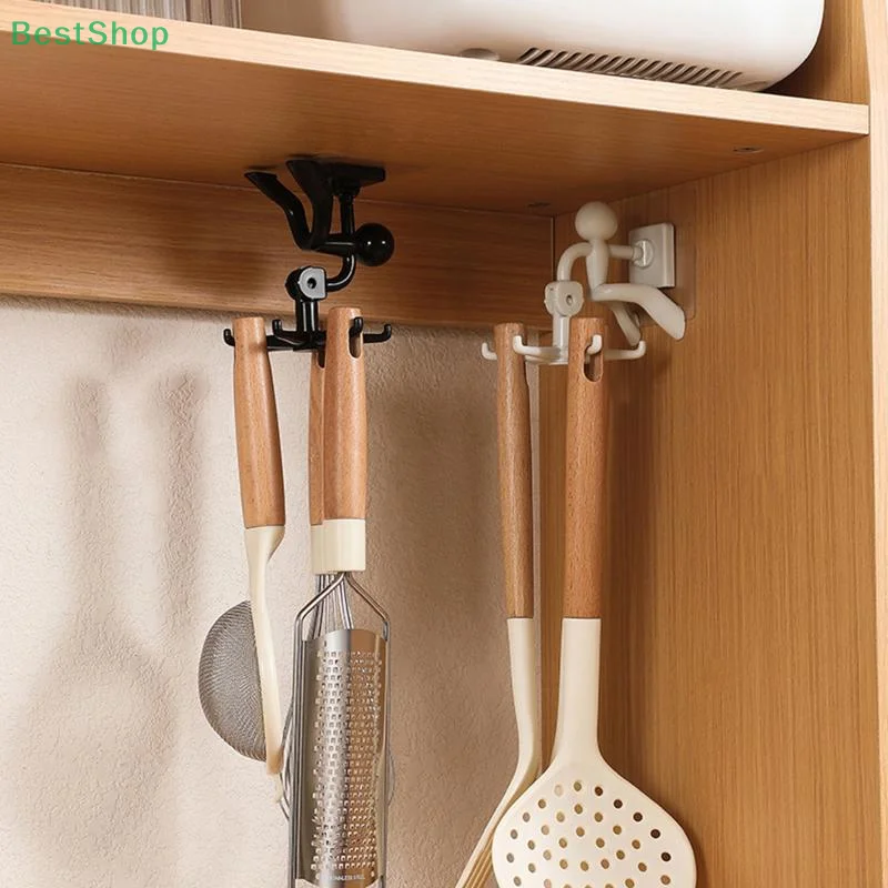    360 ° Drehbarer sechs Krallenhaken zur Wandmontage, Aufbewahrungslöffelhaken ohne Bohren, geeignet für die Aufbewahrung in der Küche Image