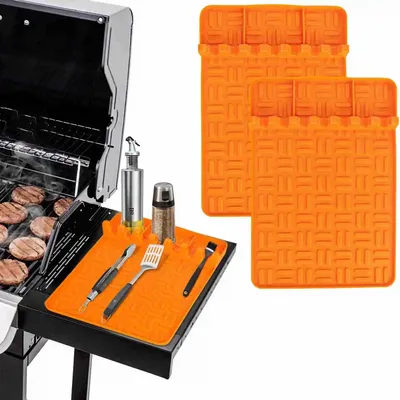 Silicone Griddle Tools Mat for Spatula Mat with Drip Pad Grill Mat Side Shelf Matfor Cooking Countertop Outdoor BBQ Accessories