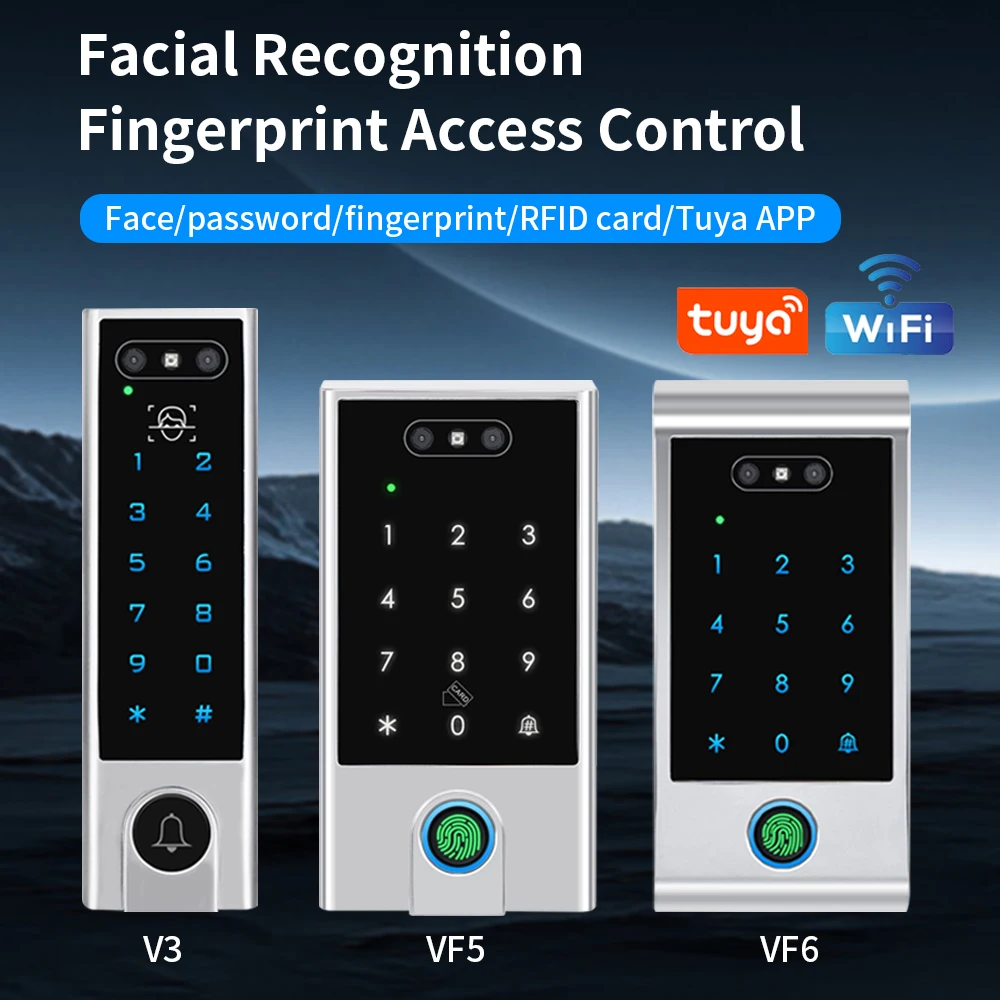 Tuya APP WIFI Gesicht Wiegand 26-34 Erkennung Fingerprint 125KHZ 13,56 MHZ RFID Dual Frequenz Access Control maschine Kartenleser Image