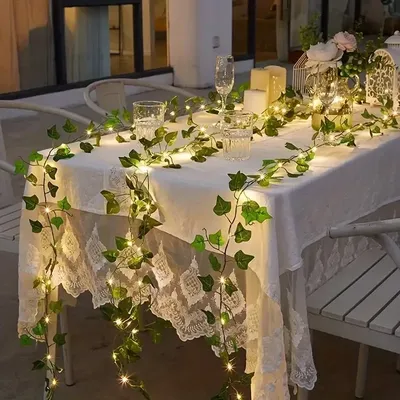 LED Green Leaf Fake Plants String Light Battery Powered Waterproof Fairy String Light for Wall House Christmas Decorations