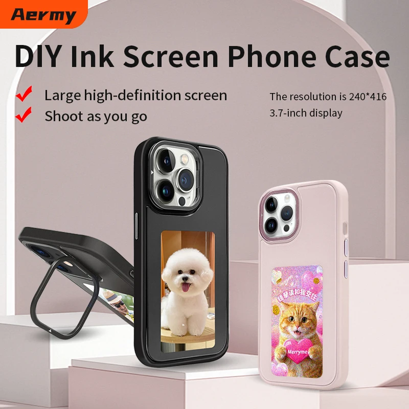 AERMY Custodia per telefono con schermo a inchiostro digitale NFC da 3,7 pollici per iPhone 13 14 15 16 Pro Max Custodia per telefono con display fai da te all'ingrosso