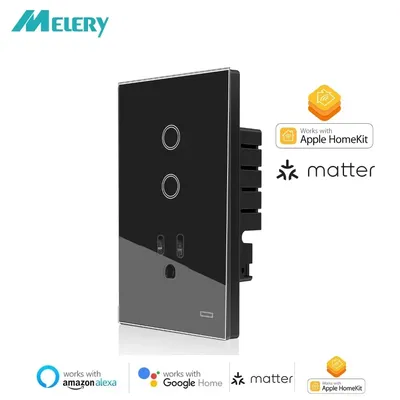 Melery Matter US Plug Wall Socket Mexico Thread Wifi Smart Tuya Light Switch USA Outlet Glass Panel Remote by Alexa Google Home