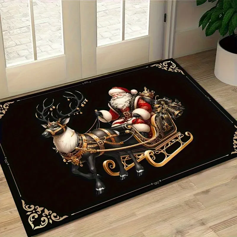 Weihnachten Weihnachtsmann Willkommensmatte rutschfester Bodenteppich waschbar Schlafzimmer Küche Eingang Fußmatte Polyester Home Decor Teppich Image