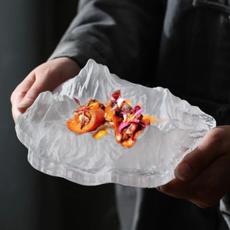 Kreative Glas Dessert Geschirr Eisberg geformte Dessert teller Französisch Restaurant Club künstlerische Konzeption gefrostet transparente Platte Image