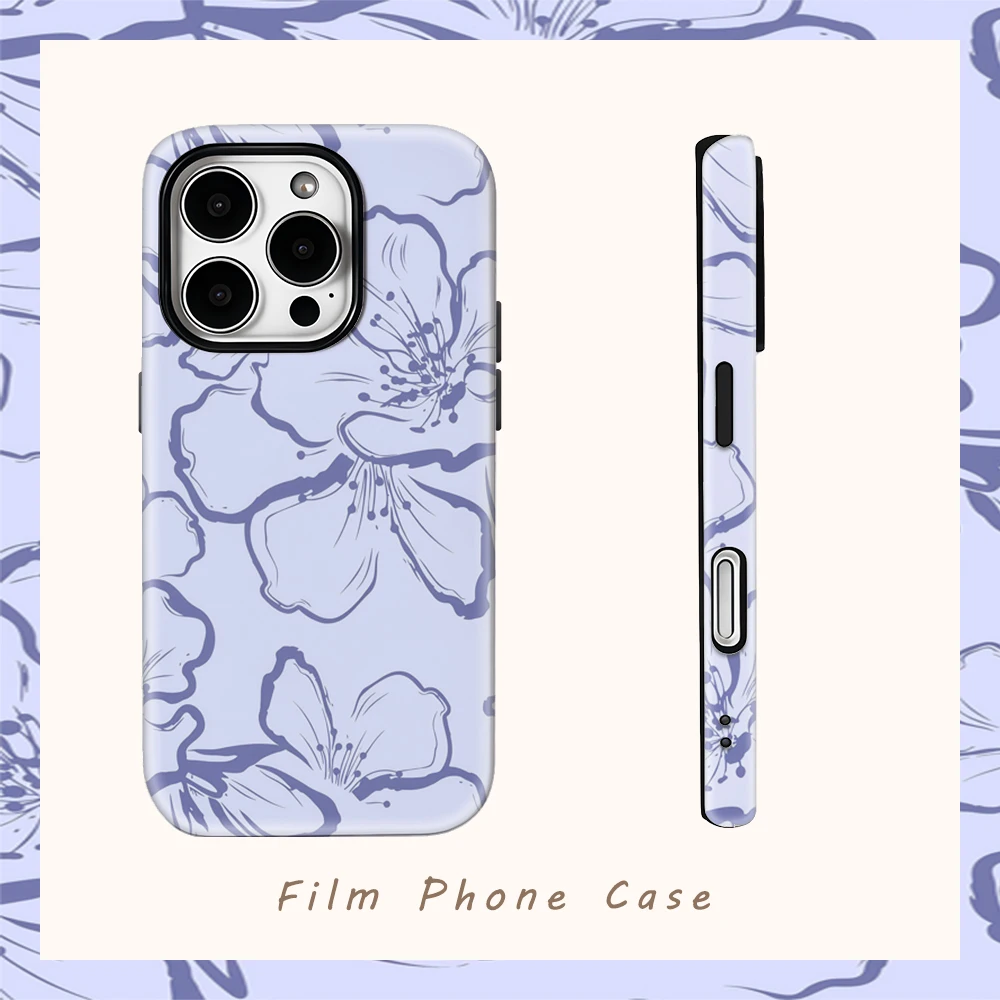 Lila Blumenmuster Handyhülle für IPhone 16 15 14 13 12 11 X XS XR XSMAX 7 8 Pro Max Plus Doppelschichtige Rückseite Image