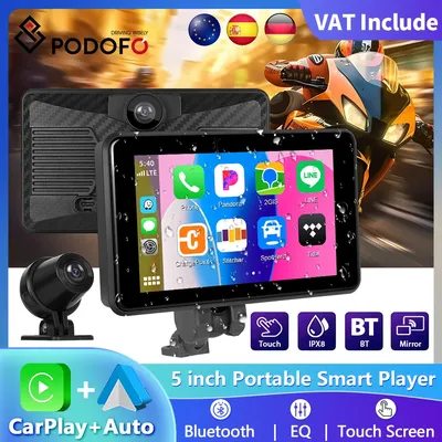 5 zoll Drahtlose CarPlay Motorrad DVR Dash Cam Android Auto Motorrad Monitor IPX8 Tragbare Navigator Touch Screen Display BT WiFi