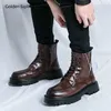 Golden Sapling Herren High Top Stiefel Casual Business Schuhe Bequeme Plattform Freizeit Schuh Retro Leder Flache Mode Stiefel Männer