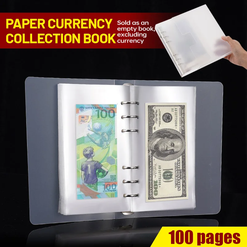 Münzsammelbuch mit 100 Seiten, Loseblattbuch, feuchtigkeitsbeständig, staubdicht, zum Sammeln, Präsentieren von Banknoten, Münzen, Briefmarken, Papierkarten Image
