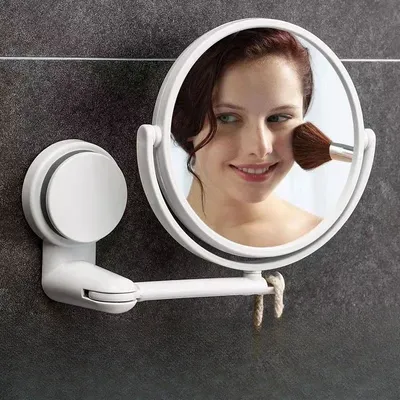 Wall Mirror Folding Arm Extend Bathroom Mirror Without Drill Swivel Bathroom Mirror Suction Arm Double Side Cosmetic Makeup