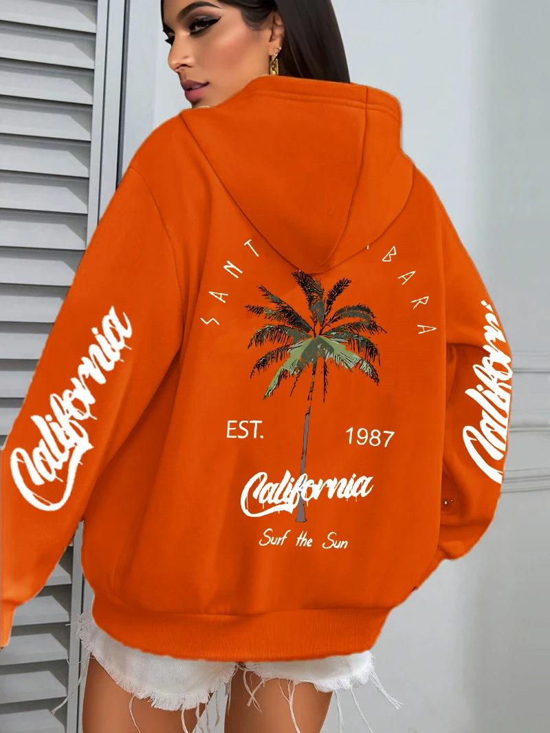 Galafonia Coconut Palm Santa Barbara Print Damen Hoodies Hip Hop Pocket Hoody All-Match Casual Sportswears Fleece Weiche Kleidung