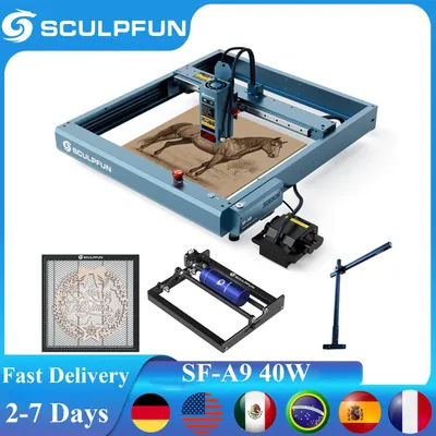SCULPFUN SF-A9 40W Laser Engraving Machine CNC Laser Cutter and Engraver Honeycomb Board Rotary Roller With Automatic Air Assist