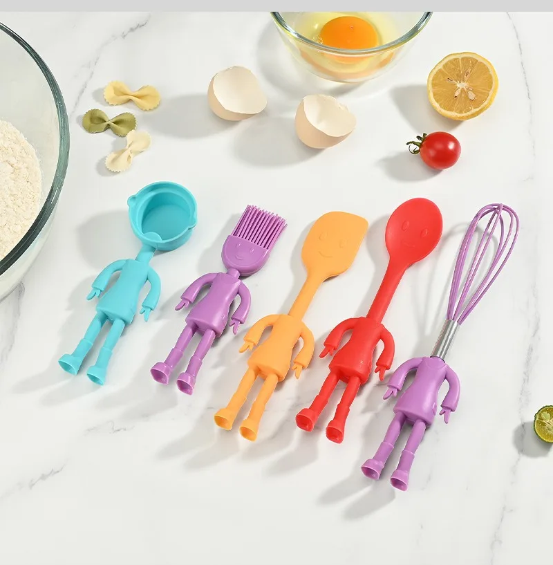 5-teiliges Backwerkzeug-Set aus Silikon mit Cartoon-Charakter – antihaftbeschichtete, hitzebeständige Spatel in Lebensmittelqualität, niedliches Design für die Küchenutensilien Image