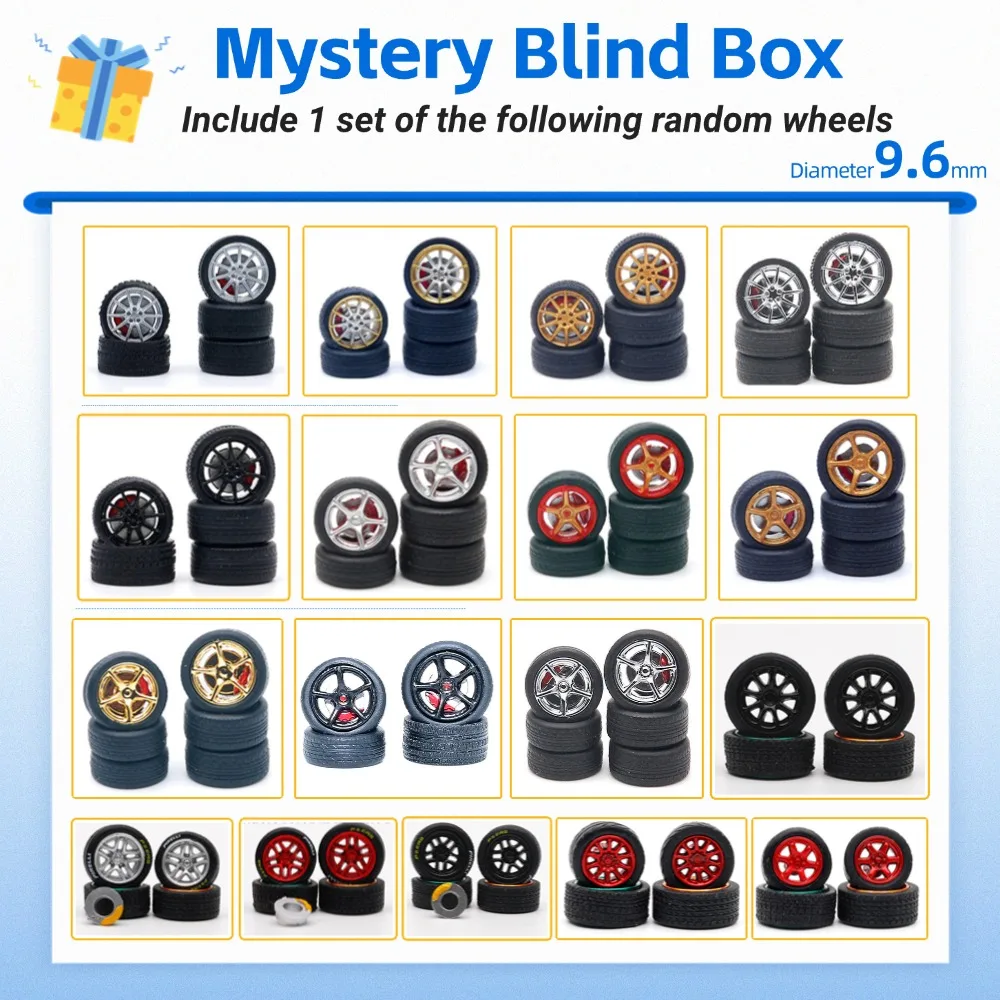 1/64 ABS Zufälliger Versand Modellauto Räder Gummireifen Modifizierte Teile JDM-Stil für Modellauto Fahrzeug 4-teiliges Set Image